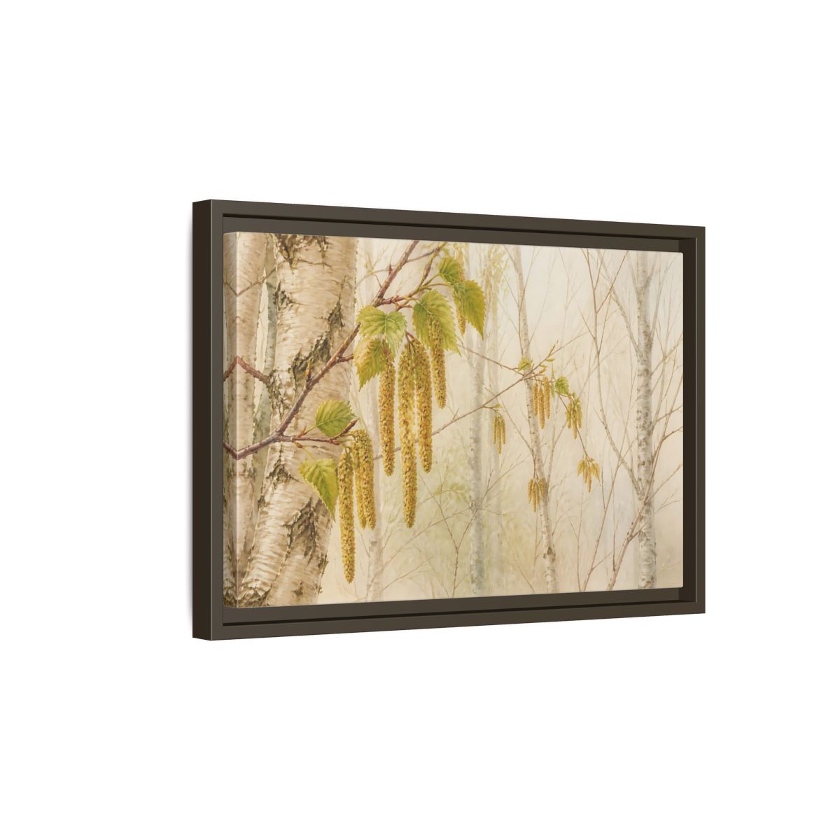 Side Mockup 5. Spring Birch Catkins shown as framed canvas print