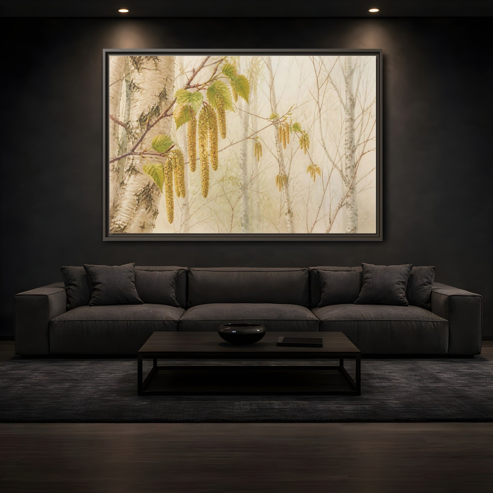 Mockup 3. Spring Birch Catkins shown as framed canvas print