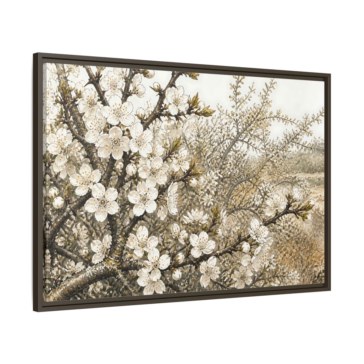 Main Mockup. Spring Blossom Branch shown as framed canvas print