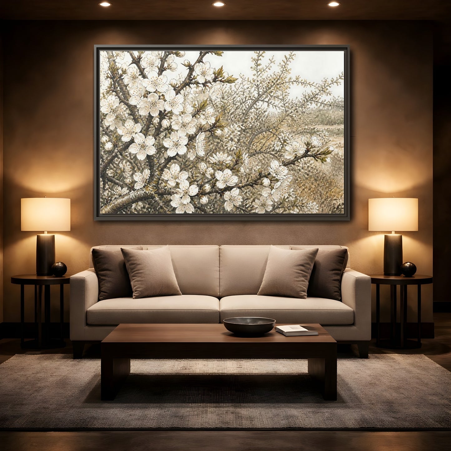 Mockup 2. Spring Blossom Branch shown as framed canvas print