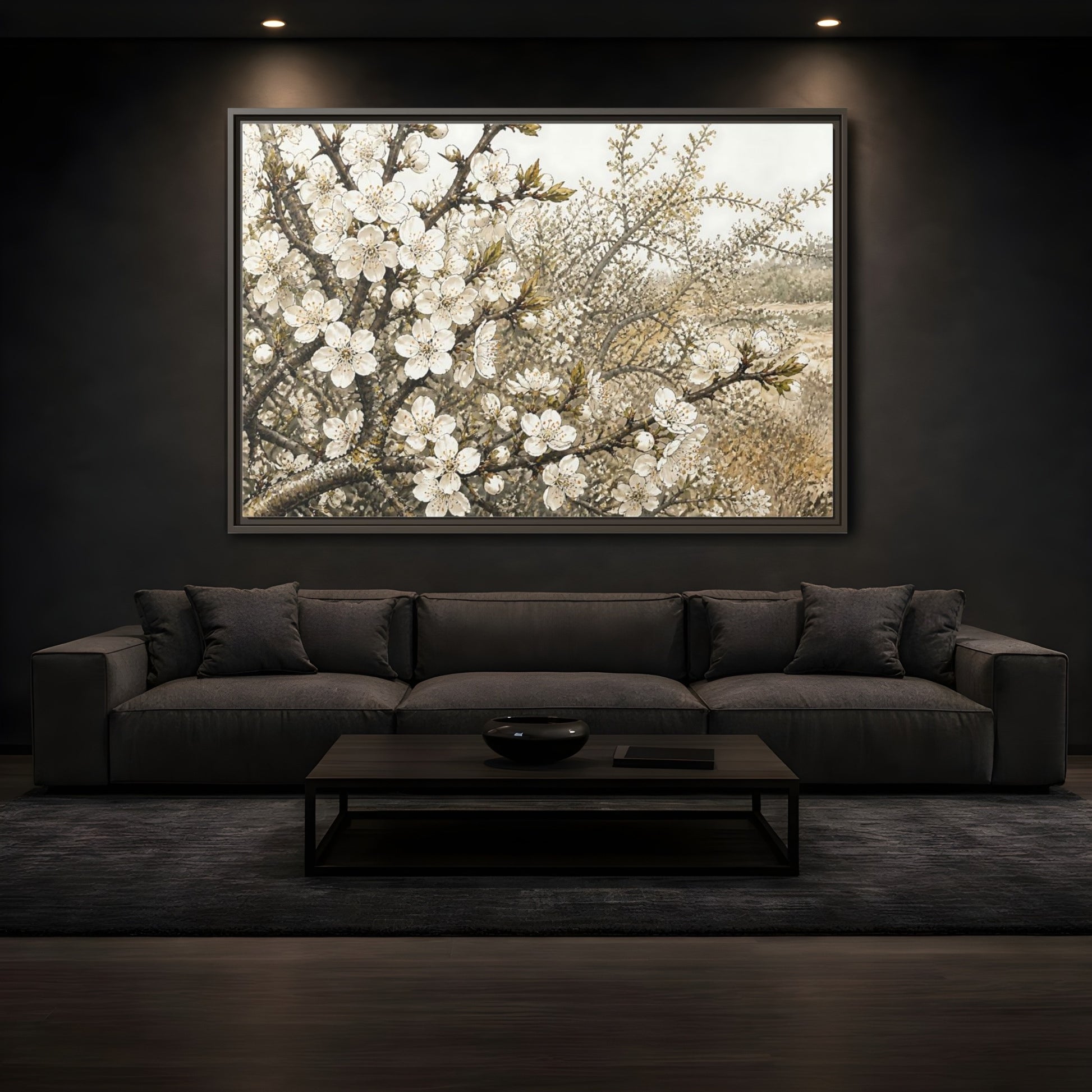 Mockup 3. Spring Blossom Branch shown as framed canvas print