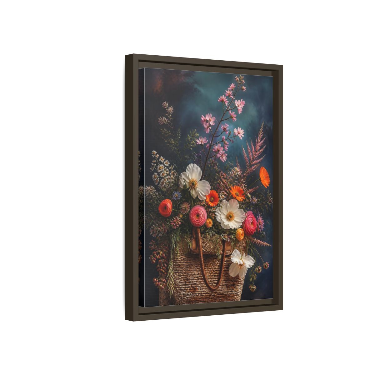 Side Mockup 5. Spring Wildflower Basket shown as framed canvas print