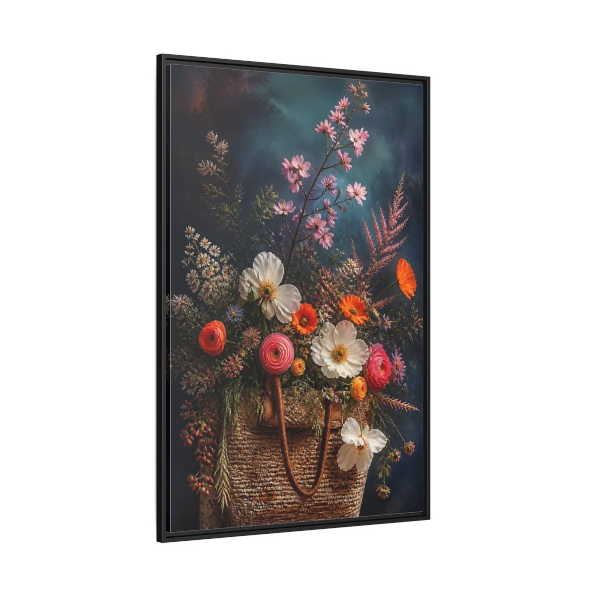 Side Mockup 12. Spring Wildflower Basket shown as framed canvas print