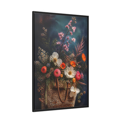 Side Mockup 12. Spring Wildflower Basket shown as framed canvas print