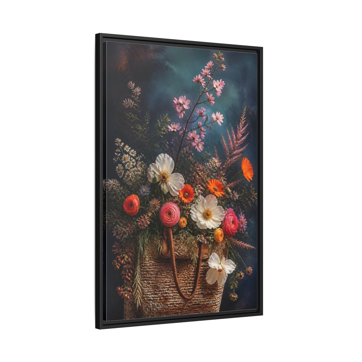 Side Mockup 13. Spring Wildflower Basket shown as framed canvas print