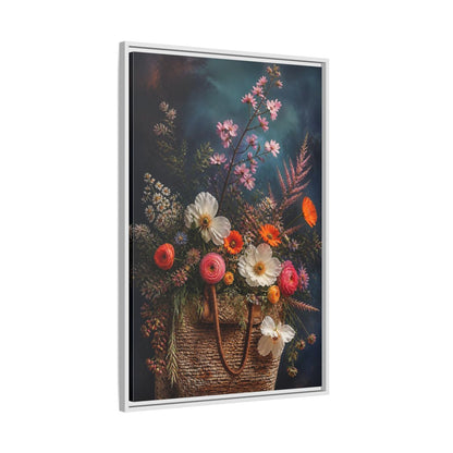 Side Mockup 9. Spring Wildflower Basket shown as framed canvas print