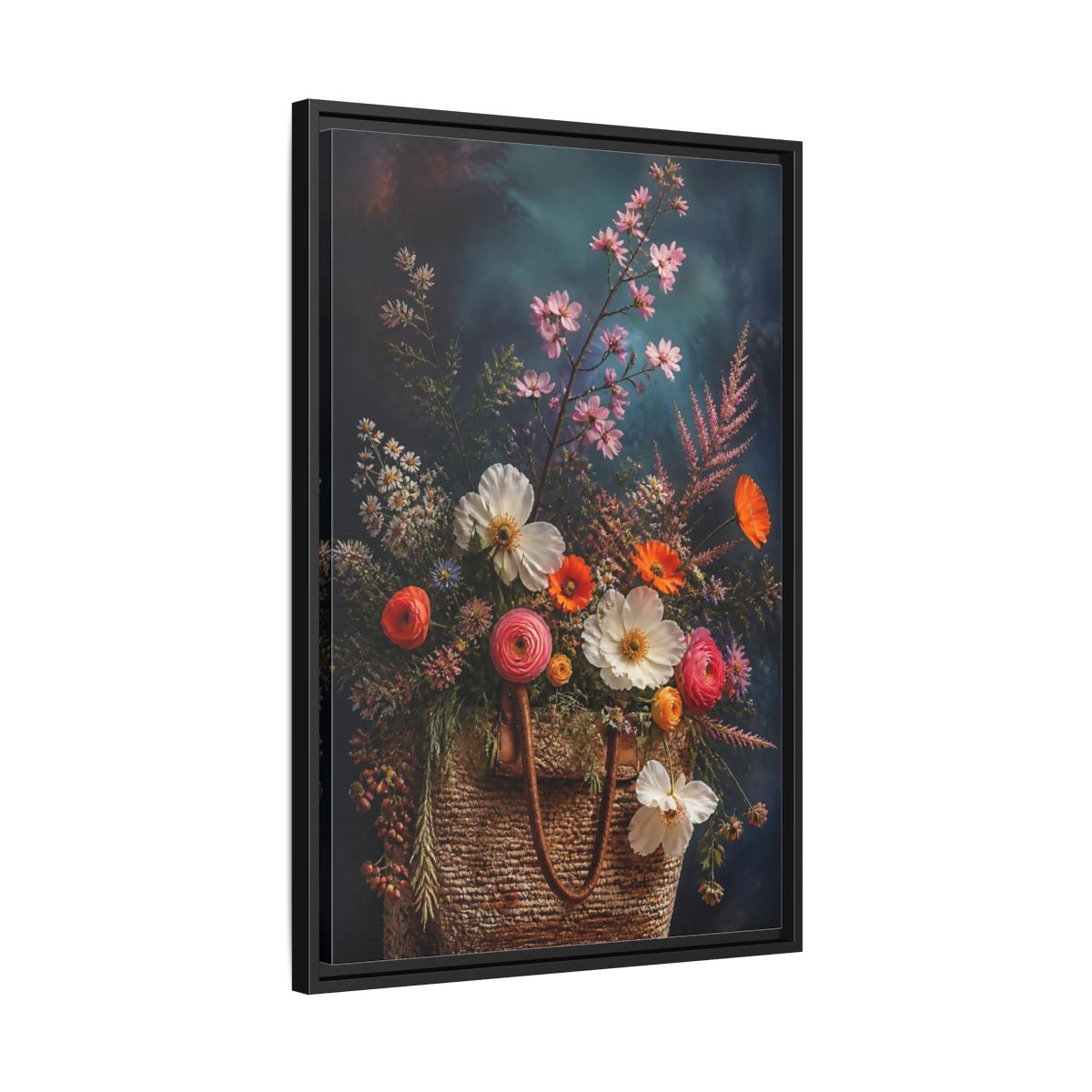 Side Mockup 14. Spring Wildflower Basket shown as framed canvas print