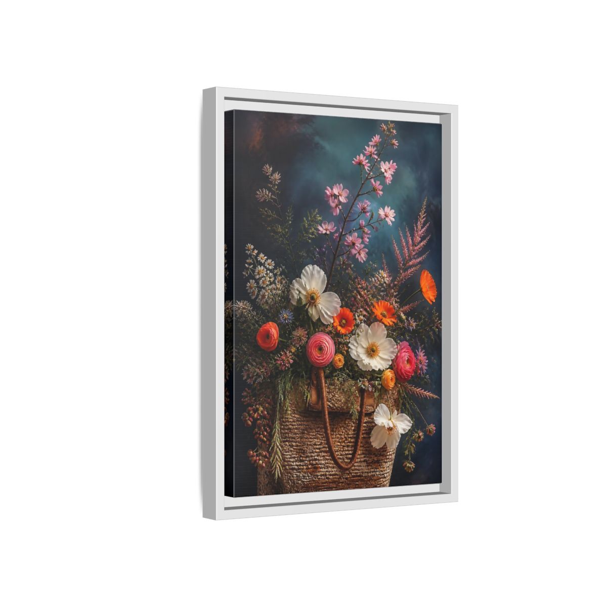 Side Mockup 4. Spring Wildflower Basket shown as framed canvas print