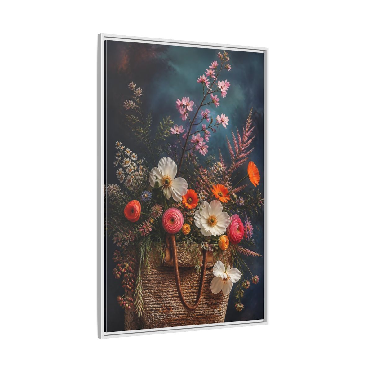 Side Mockup 7. Spring Wildflower Basket shown as framed canvas print