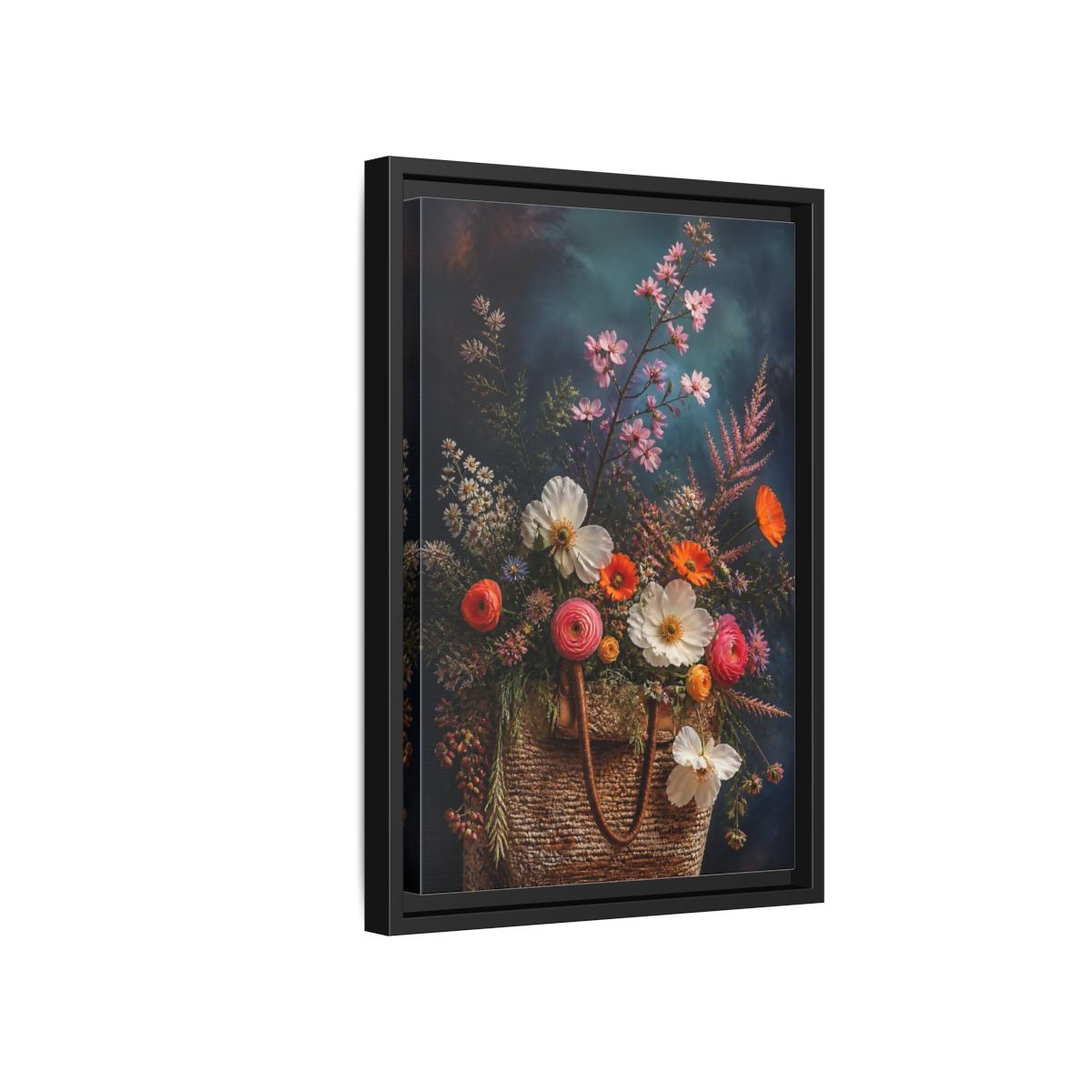 Side Mockup 6. Spring Wildflower Basket shown as framed canvas print