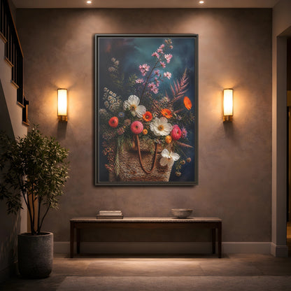 Mockup 2. Spring Wildflower Basket shown as framed canvas print