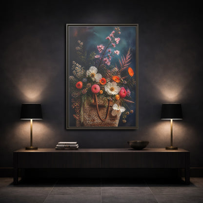 Mockup 3. Spring Wildflower Basket shown as framed canvas print