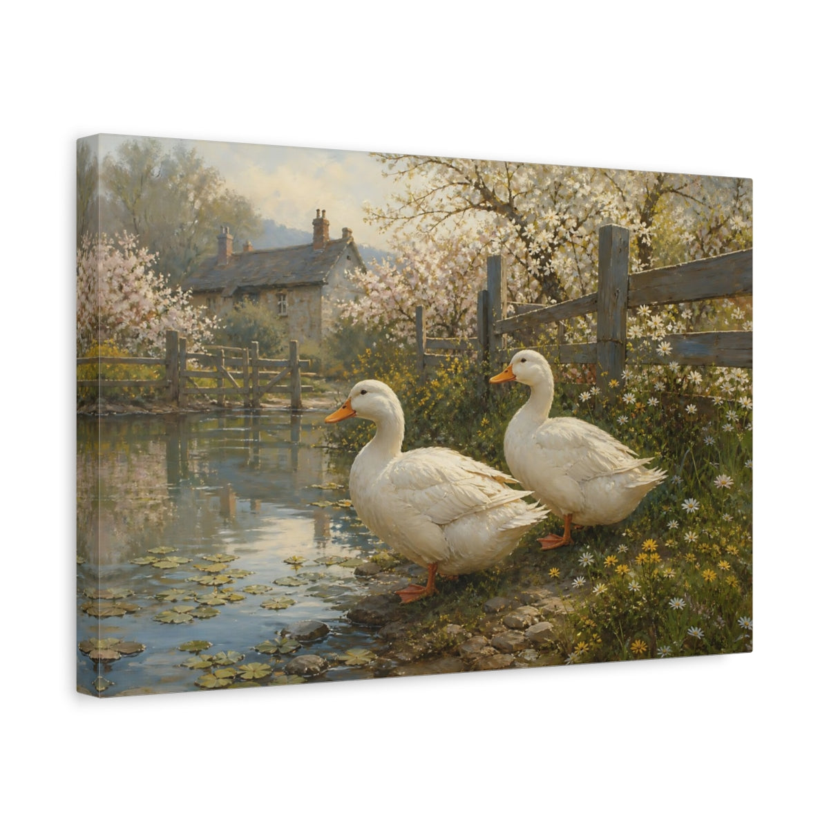 Side Mockup 4. Springtime Ducks By Pond shown as canvas print