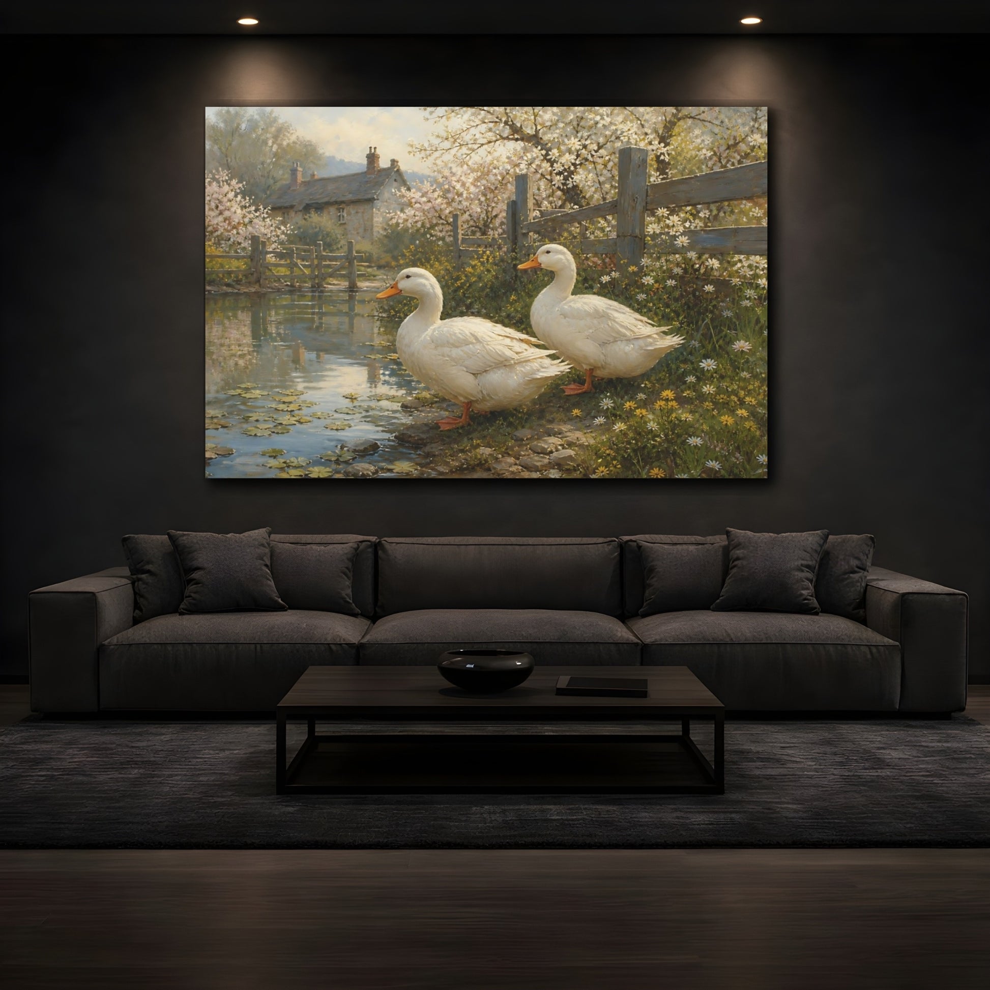 Mockup 3. Springtime Ducks By Pond shown as canvas print
