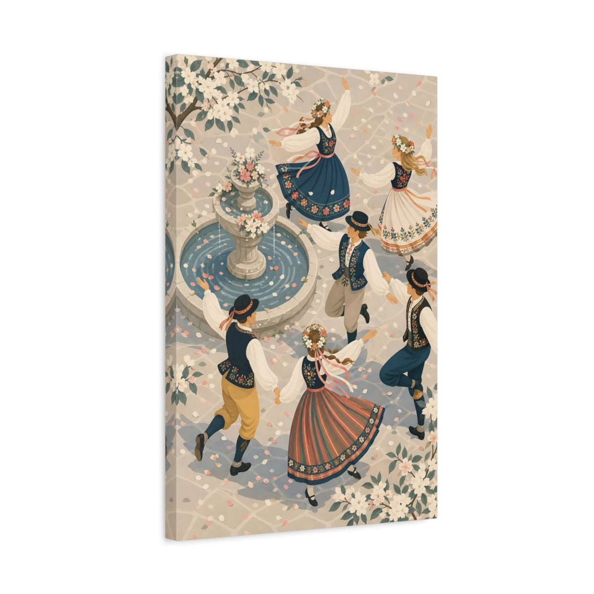 Side Mockup 3. Springtime Folk Dance shown as canvas print