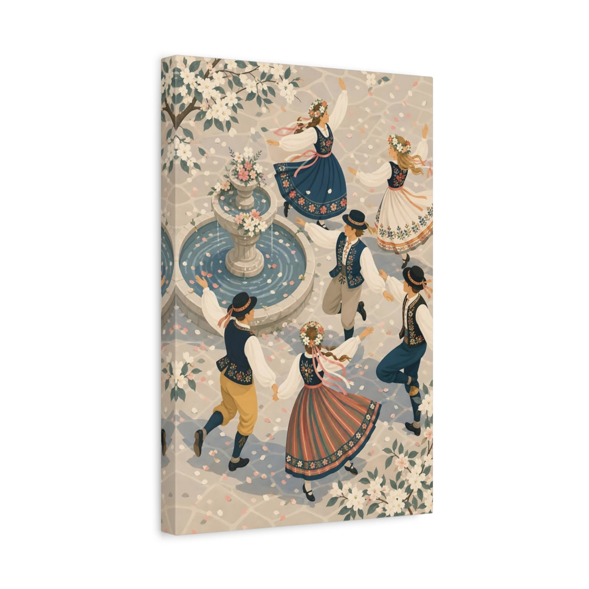 Side Mockup 4. Springtime Folk Dance shown as canvas print