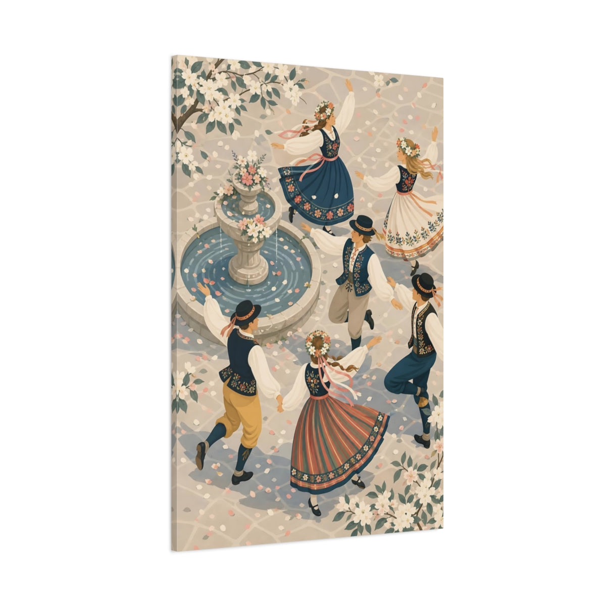 Side Mockup 1. Springtime Folk Dance shown as canvas print