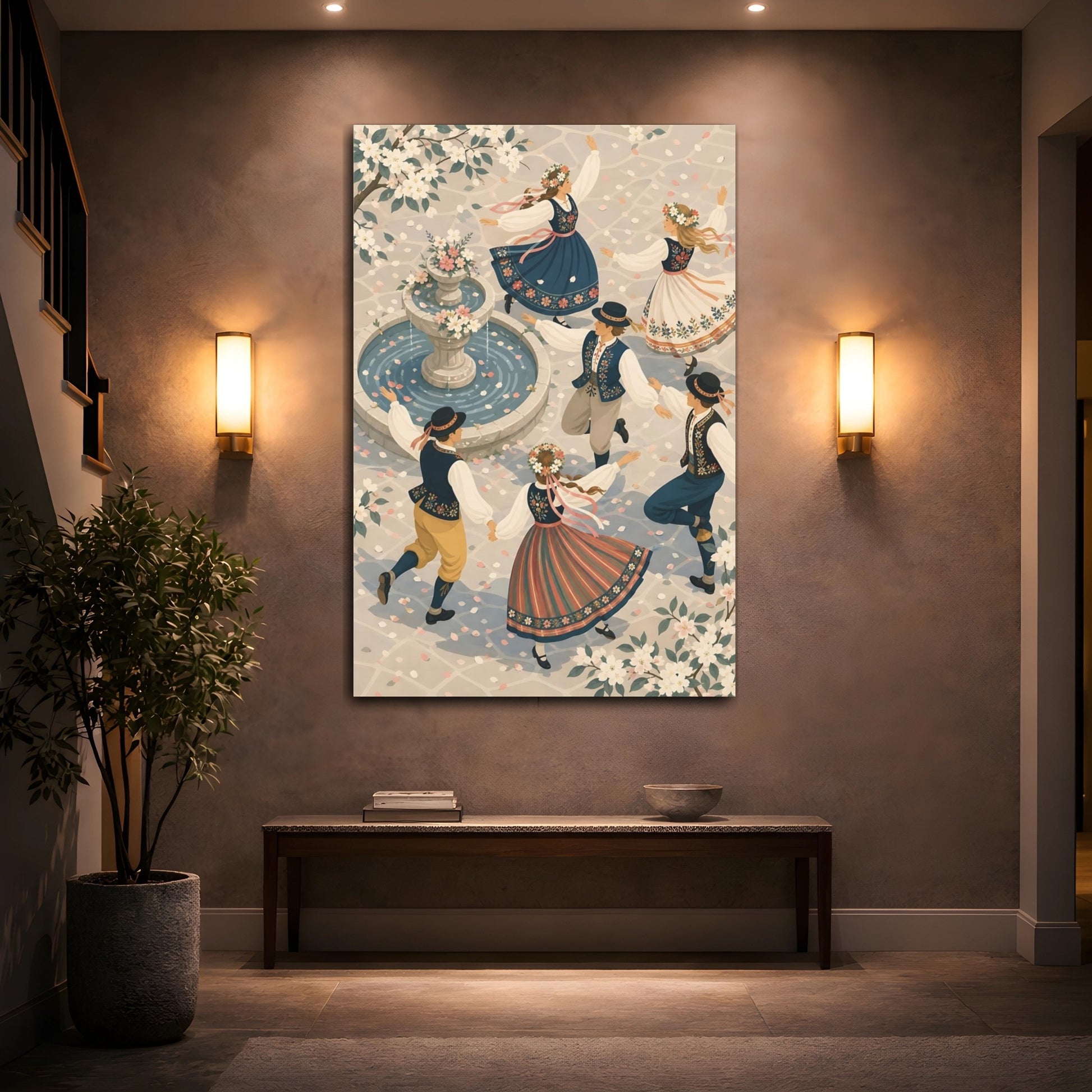 Mockup 2. Springtime Folk Dance shown as canvas print