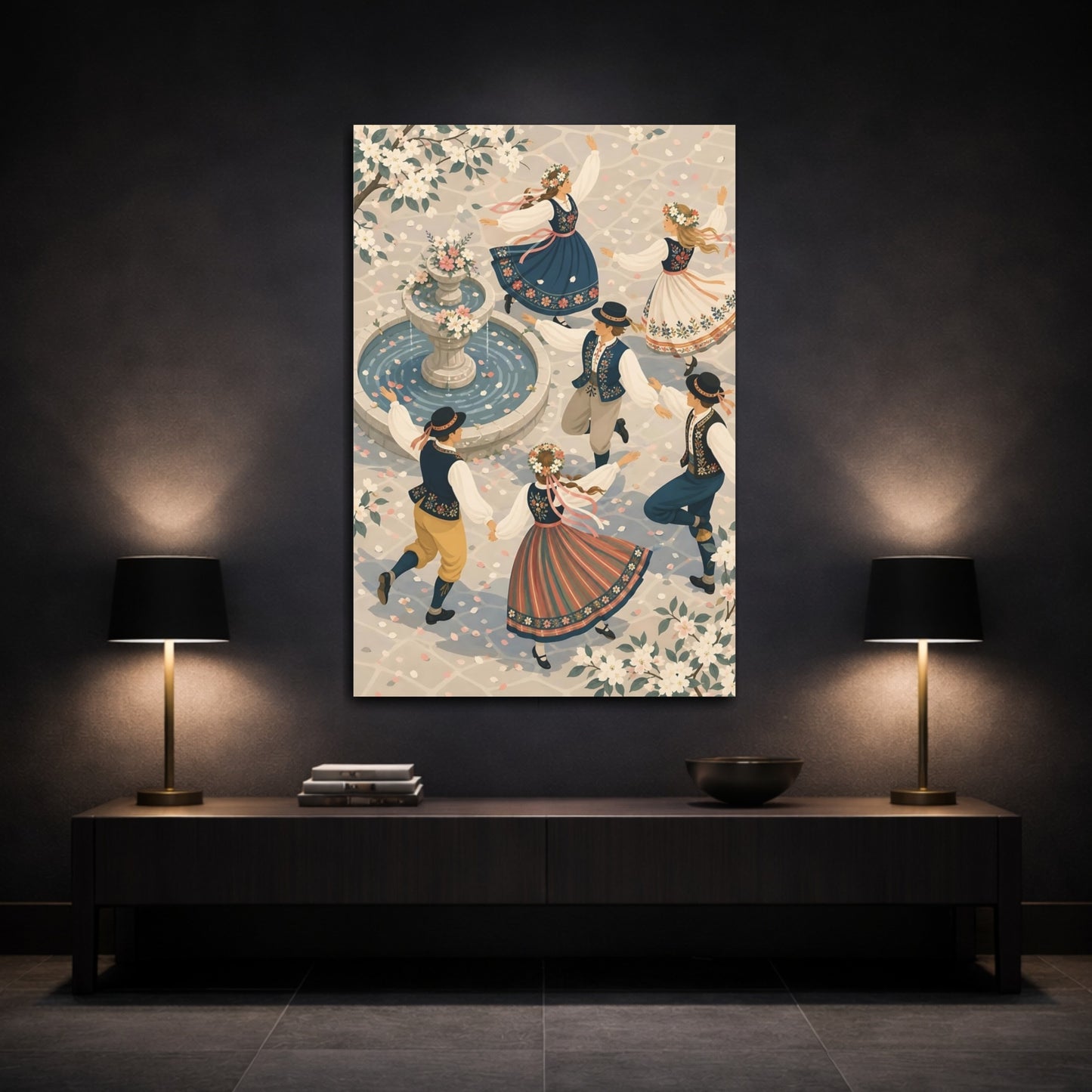 Mockup 3. Springtime Folk Dance shown as canvas print