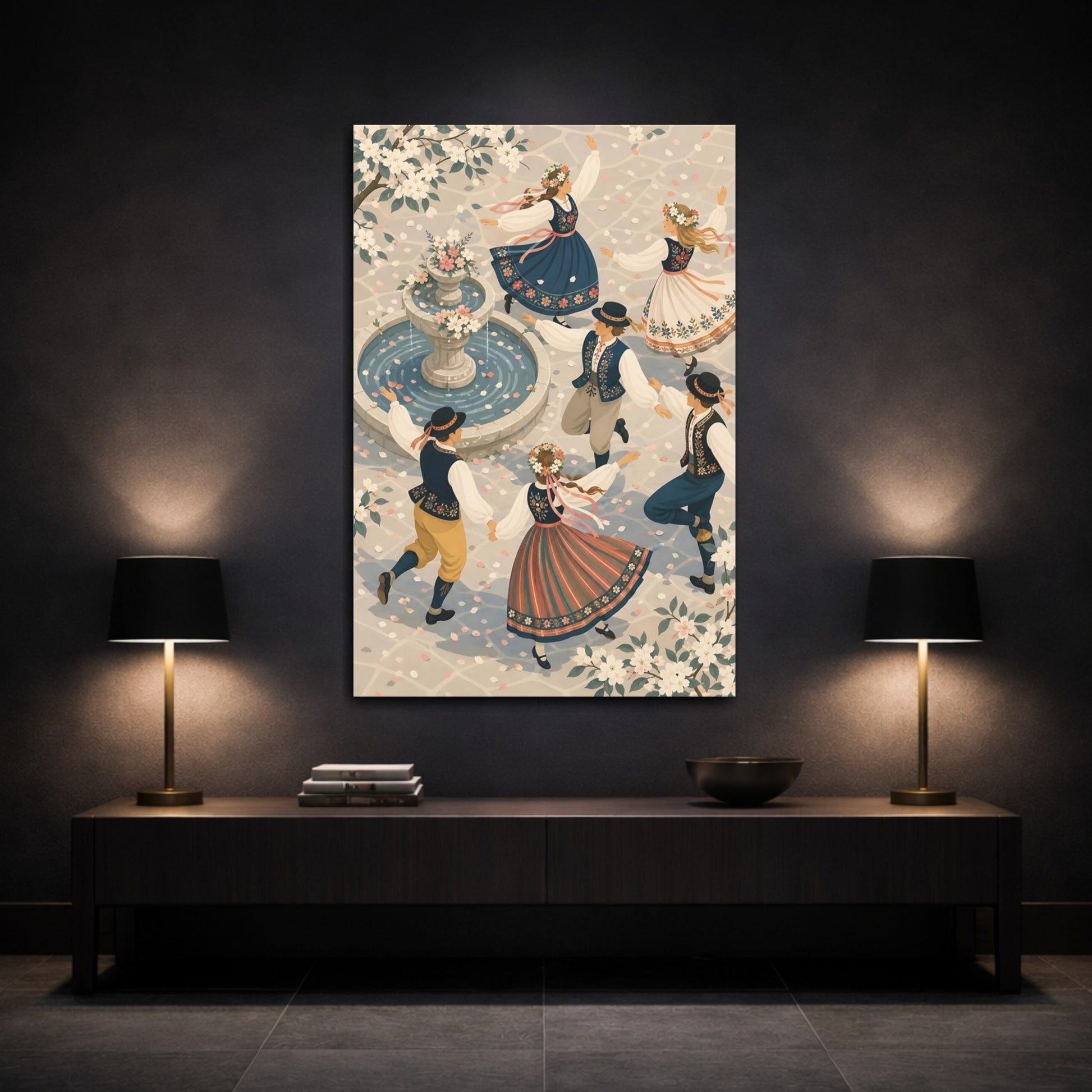 Mockup 3. Springtime Folk Dance shown as canvas print