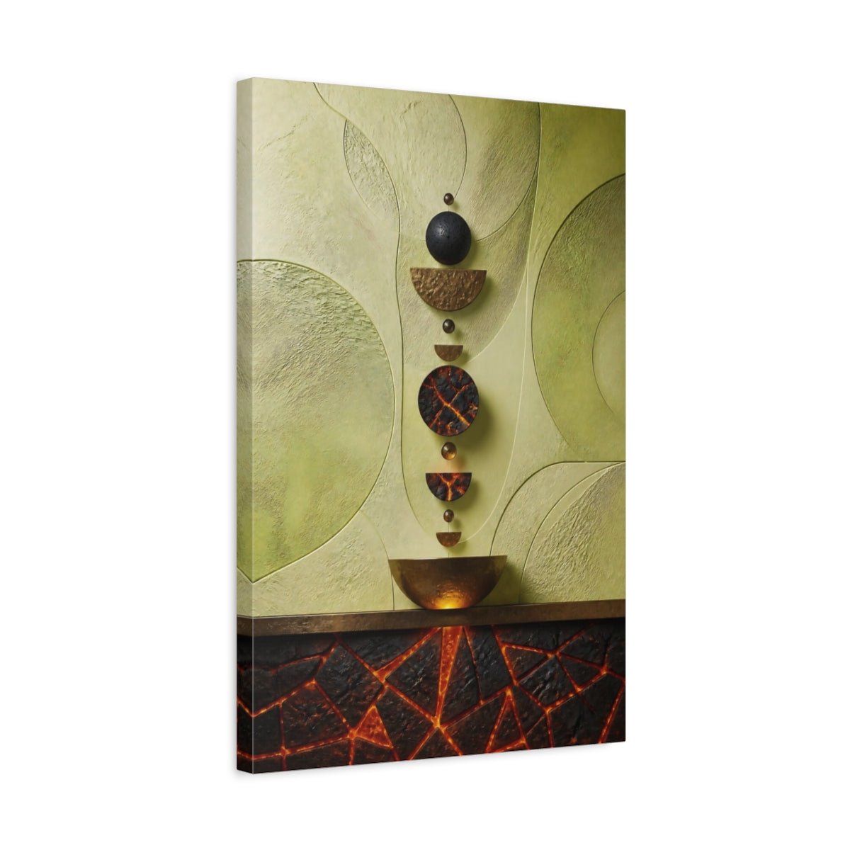 Side Mockup 3. Stacked Discs Accent shown as canvas print