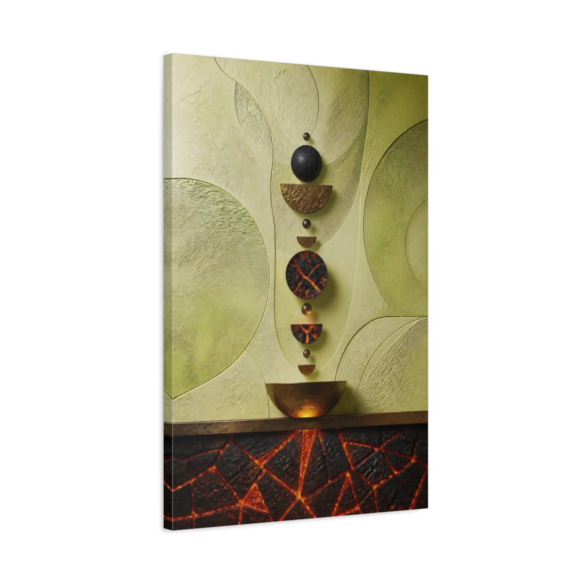 Side Mockup 2. Stacked Discs Accent shown as canvas print