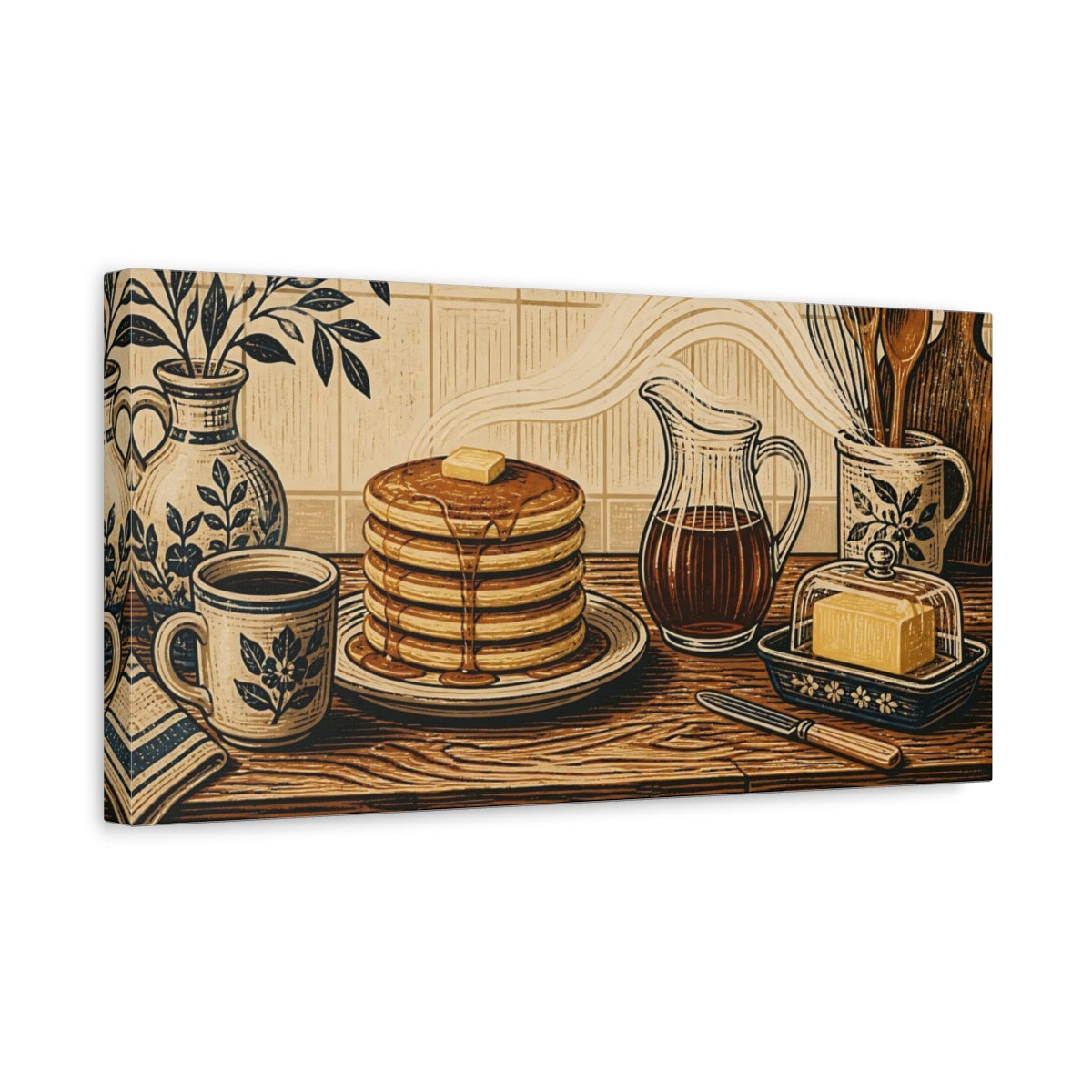 Side Mockup 3. Stacked Pancakes With Syrup shown as canvas print