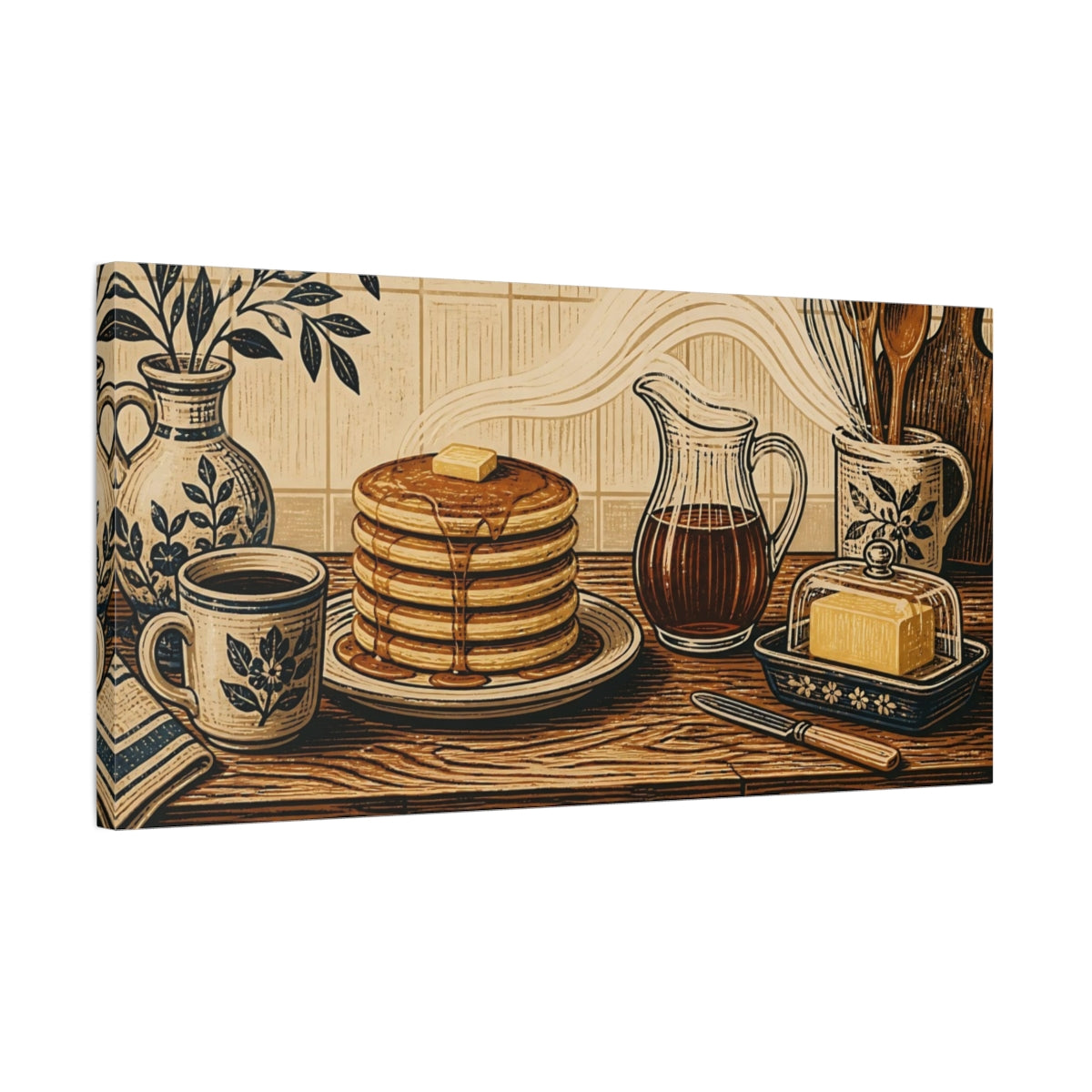 Side Mockup 1. Stacked Pancakes With Syrup shown as canvas print