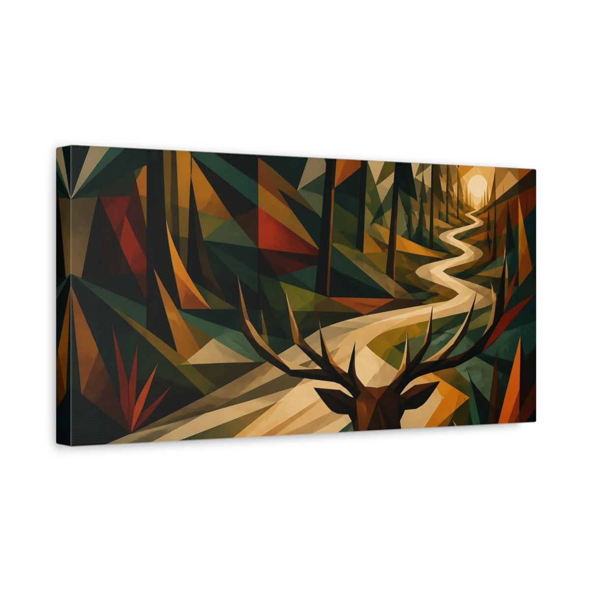Side Mockup 3. Stag On Winding Path shown as canvas print