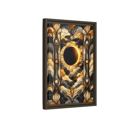 Side Mockup 5. Stained-Glass Solar Eclipse shown as framed canvas print