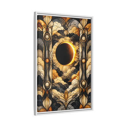 Side Mockup 10. Stained-Glass Solar Eclipse shown as framed canvas print