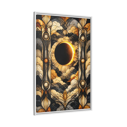 Side Mockup 9. Stained-Glass Solar Eclipse shown as framed canvas print