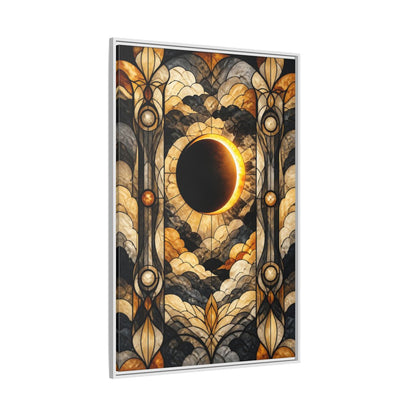Side Mockup 7. Stained-Glass Solar Eclipse shown as framed canvas print