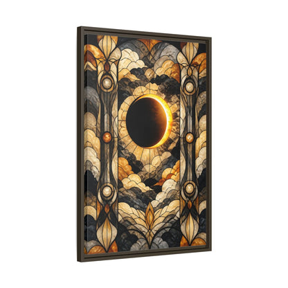 Side Mockup 11. Stained-Glass Solar Eclipse shown as framed canvas print