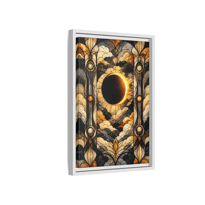 Side Mockup 4. Stained-Glass Solar Eclipse shown as framed canvas print
