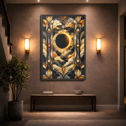 Mockup 2. Stained-Glass Solar Eclipse shown as framed canvas print