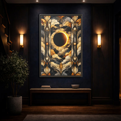 Mockup 4. Stained-Glass Solar Eclipse shown as framed canvas print