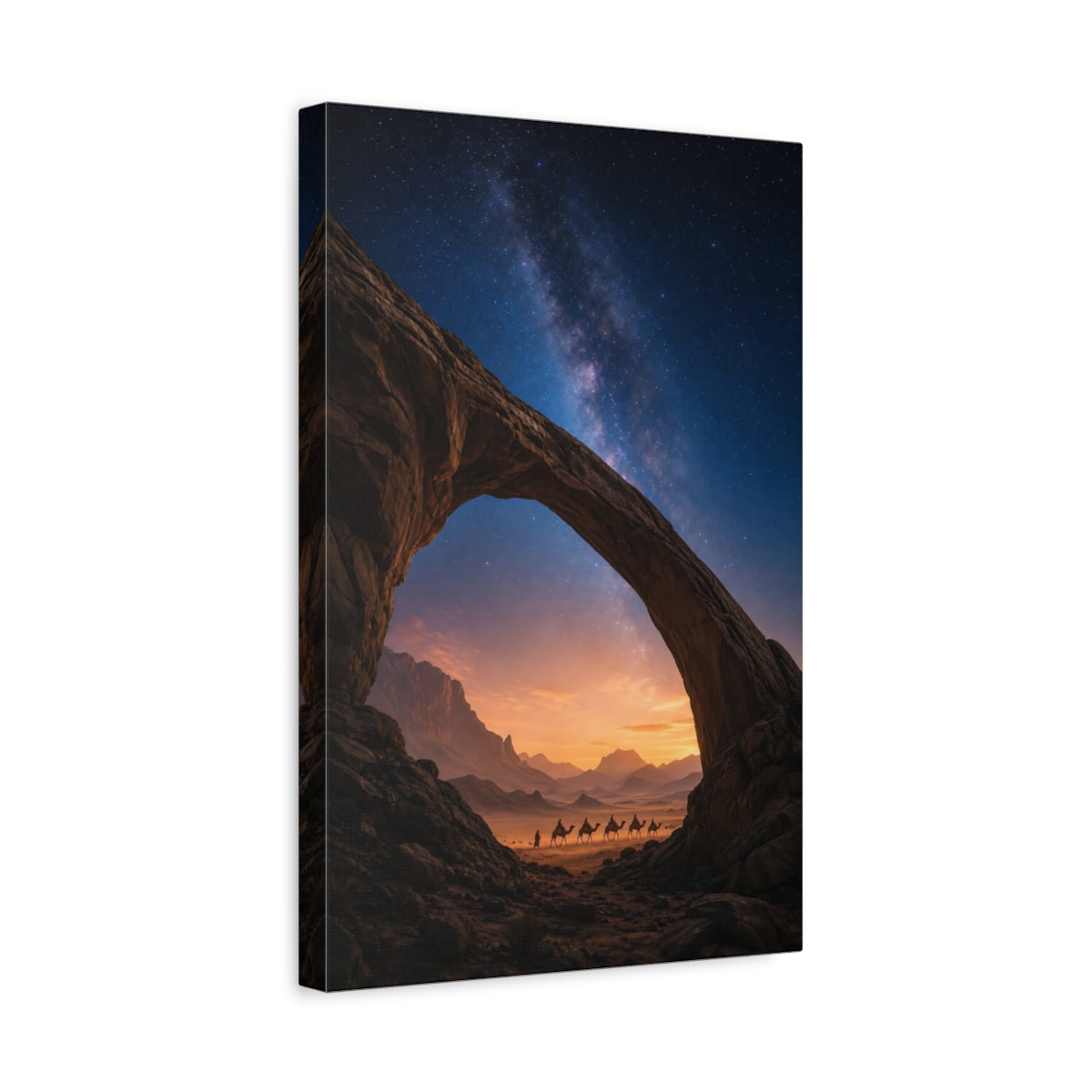 Side Mockup 4. Starlit Desert Caravan shown as canvas print
