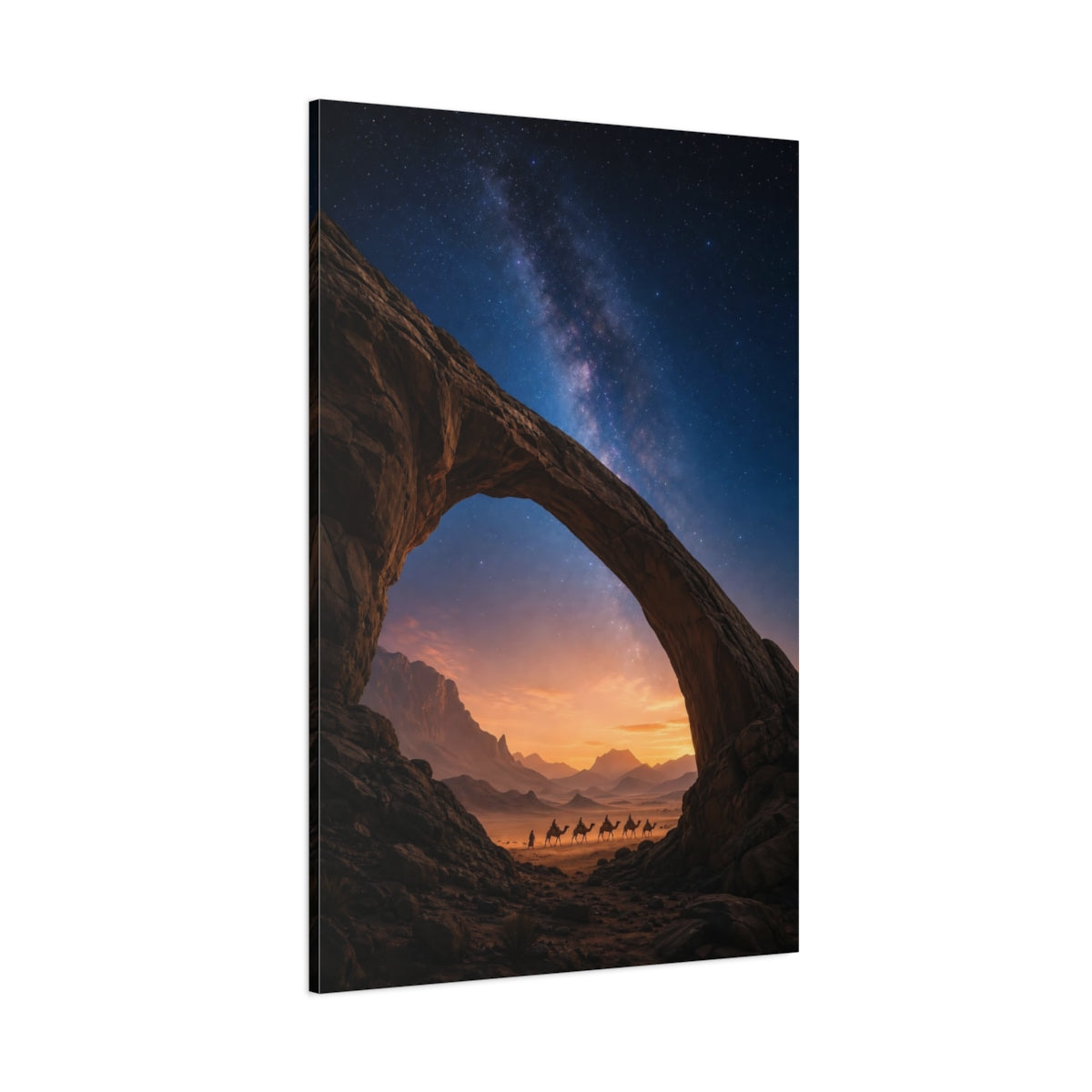 Side Mockup 1. Starlit Desert Caravan shown as canvas print