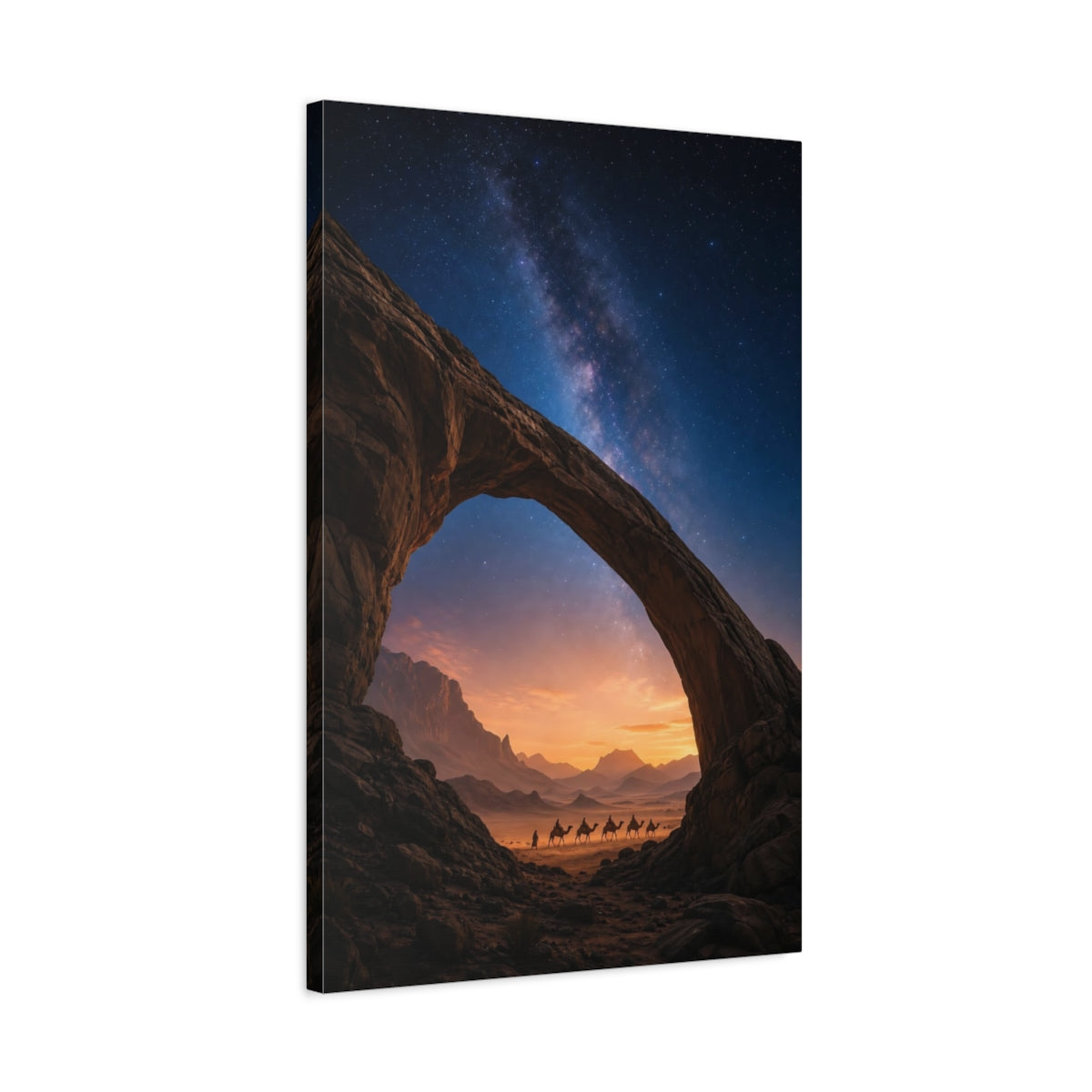 Side Mockup 2. Starlit Desert Caravan shown as canvas print