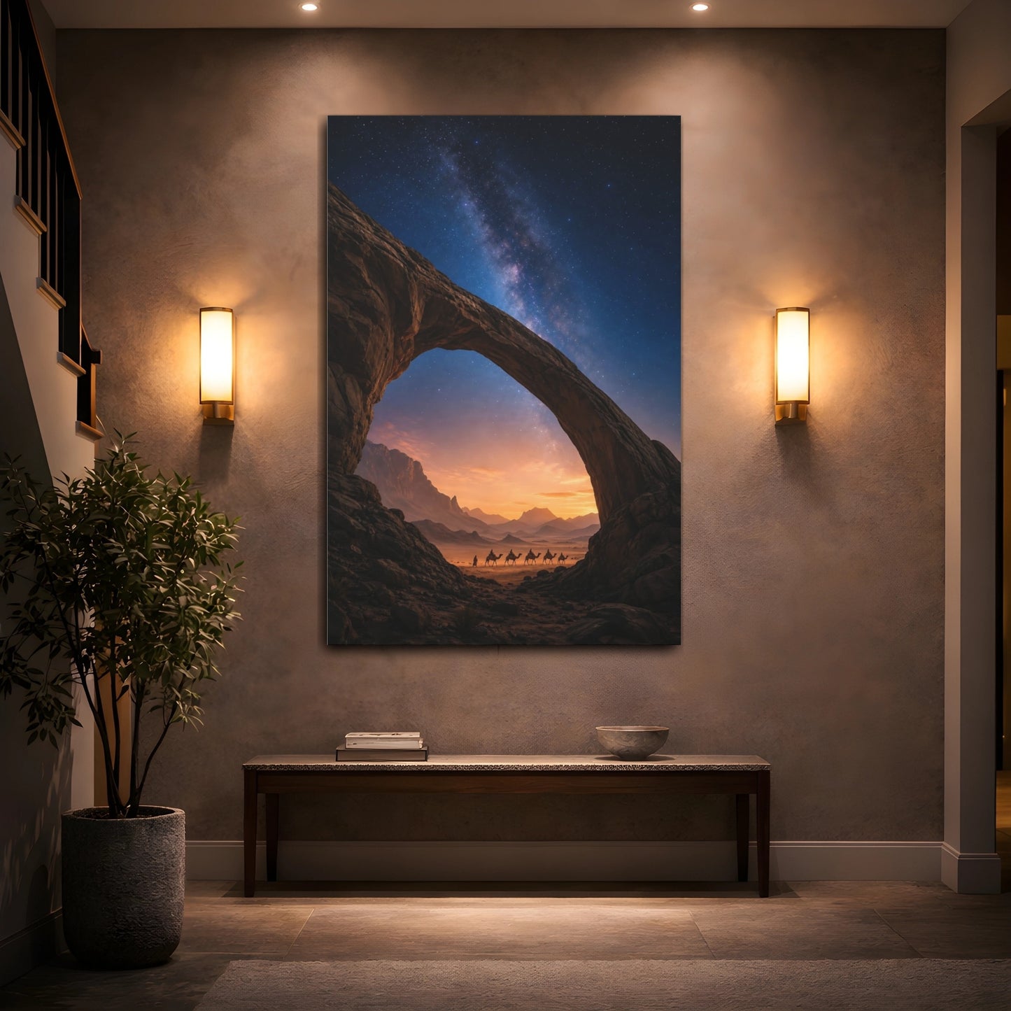 Mockup 2. Starlit Desert Caravan shown as canvas print