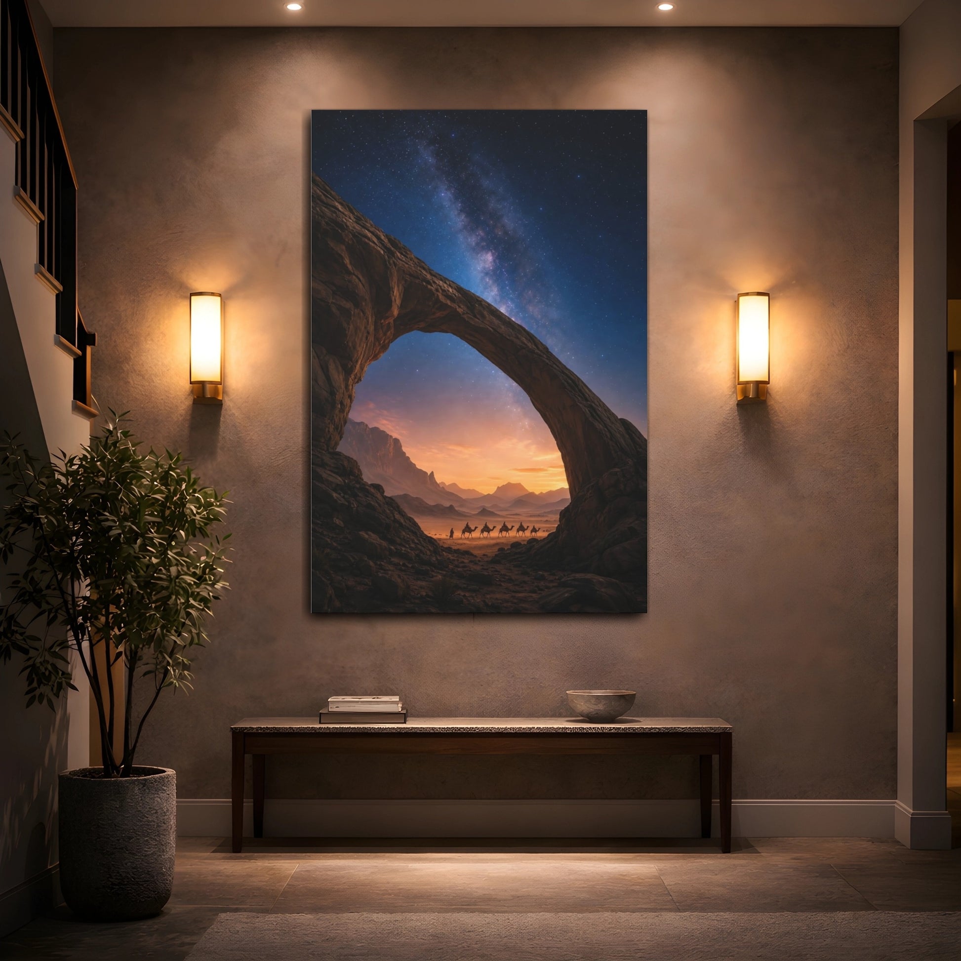 Mockup 2. Starlit Desert Caravan shown as canvas print