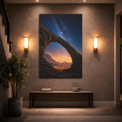 Mockup 2. Starlit Desert Caravan shown as canvas print
