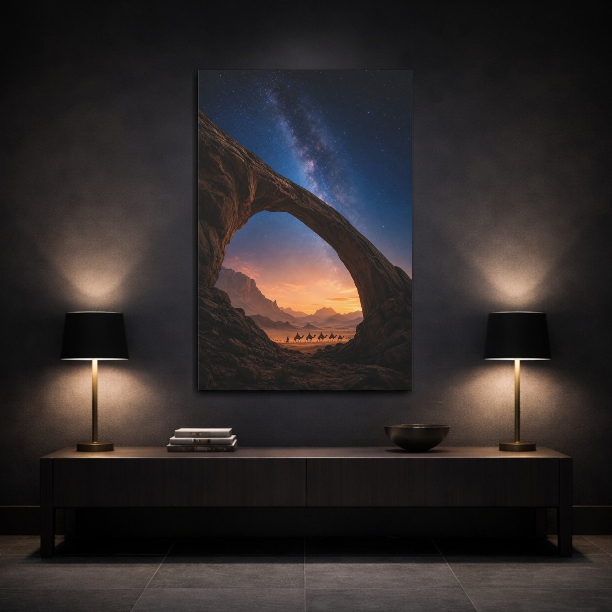 Mockup 3. Starlit Desert Caravan shown as canvas print