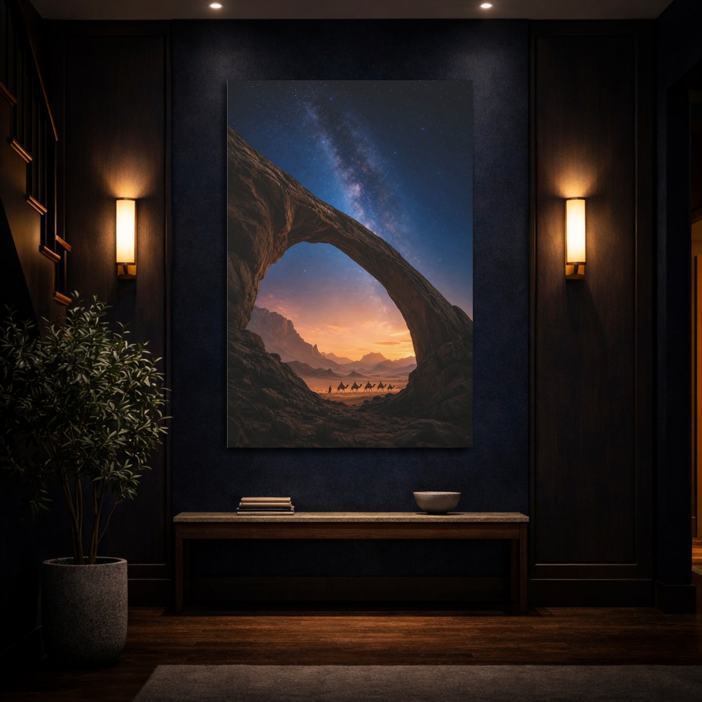 Mockup 4. Starlit Desert Caravan shown as canvas print