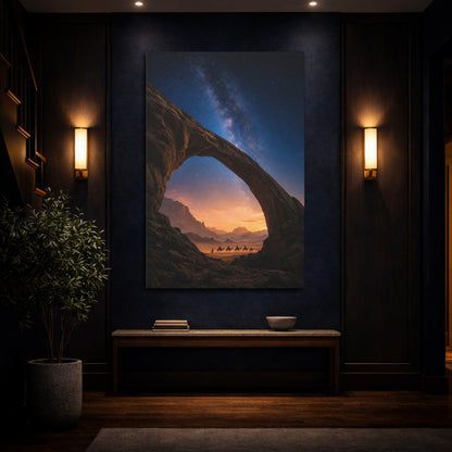 Mockup 4. Starlit Desert Caravan shown as canvas print