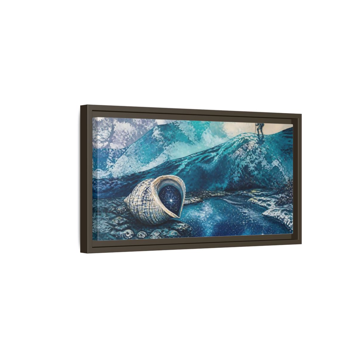 Side Mockup 7. Starry Conch Shell shown as framed canvas print