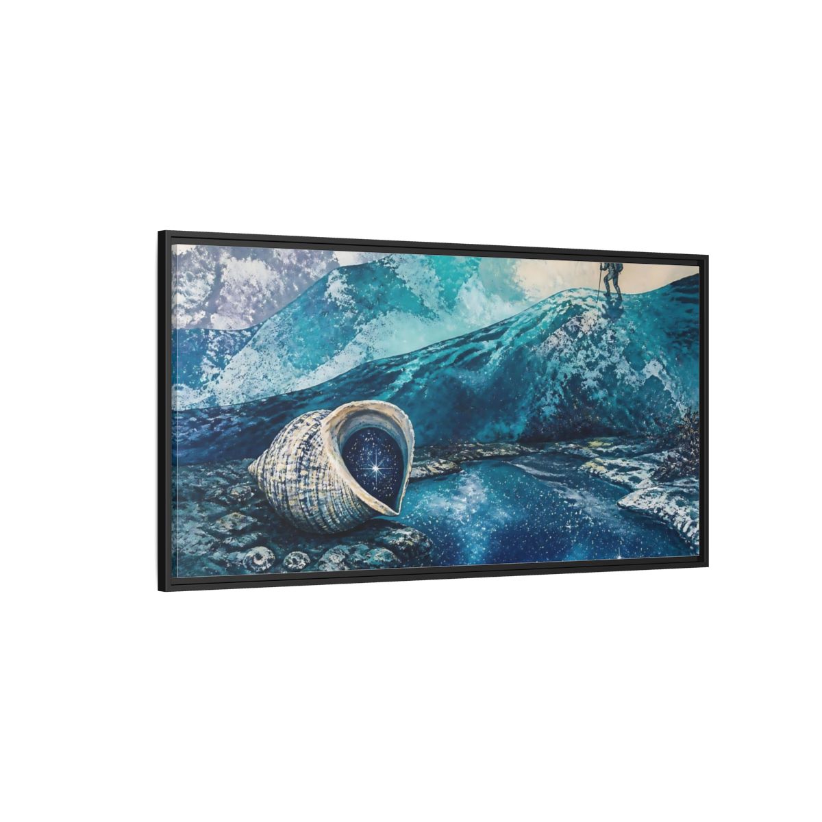 Side Mockup 5. Starry Conch Shell shown as framed canvas print