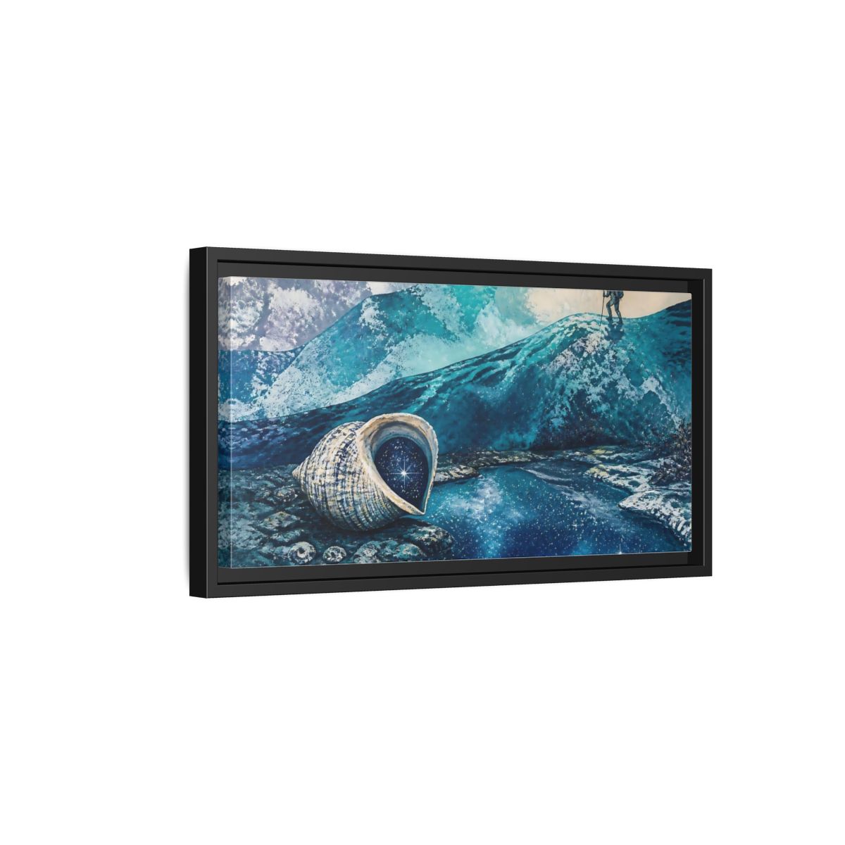 Side Mockup 8. Starry Conch Shell shown as framed canvas print
