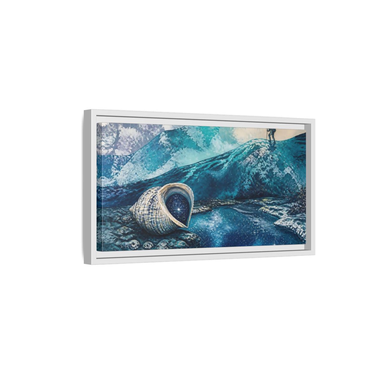 Side Mockup 6. Starry Conch Shell shown as framed canvas print